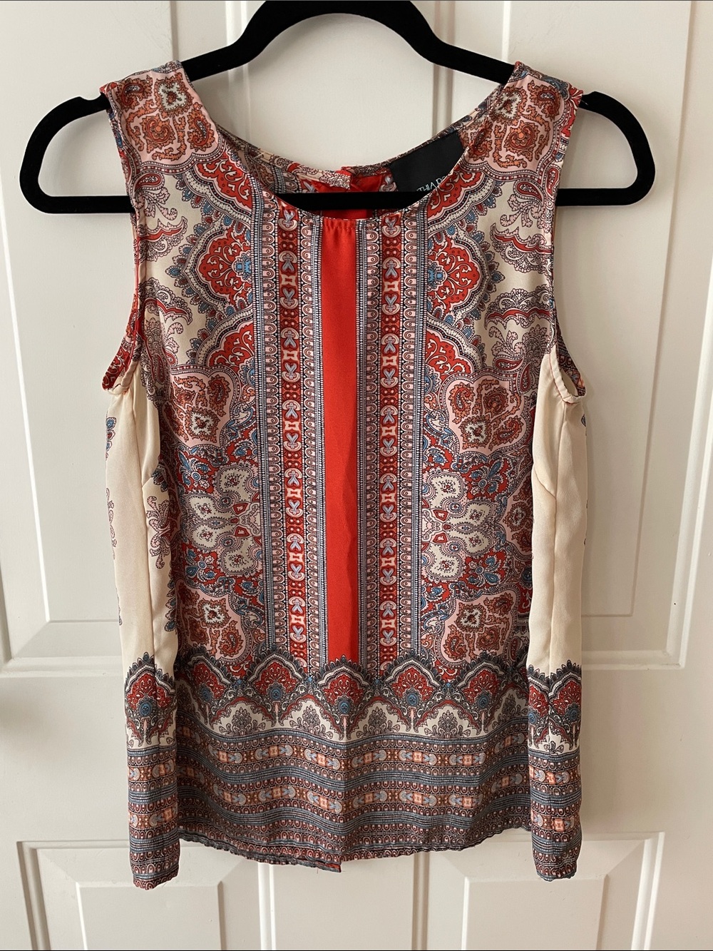 Sleeveless Boho Paisley Print Top in Orange and Cream Cynthia Rowley Size XS